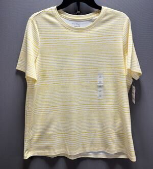 Studio Works women Yellow White Stripe Studio Tee Shirt Top size Plus Sz 1X NWT